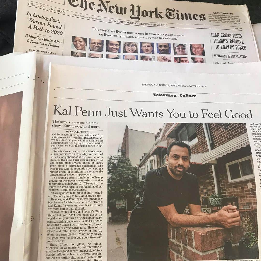 カル・ペンのインスタグラム：「Thanks for the great conversation @brucefretts @nytimes. 5 days til we premiere Sunnyside on @NBC! Thursday night 9:30pm!」