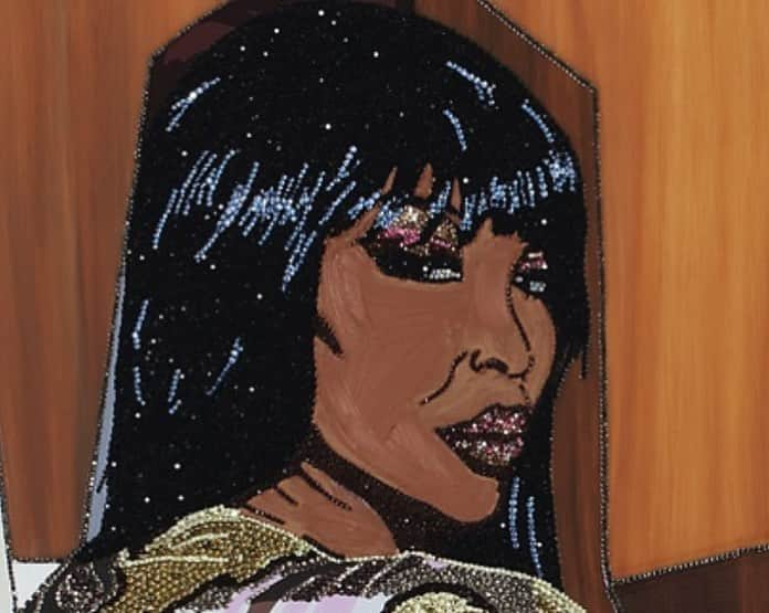 サザビーズさんのインスタグラム写真 - (サザビーズInstagram)「A cacophony of colour and texture, Mickalene Thomas’ regal portrait of Naomi Campbell will star in next month’s Frieze Week day sale of Contemporary Art. Created in 2013, Thomas confidently subverts a long art historical tradition in which the nude female form is objectified, instead presenting the supermodel among an array of colored textiles - Campbell’s uncompromising gaze turned confidently back toward her beholder. Embellished with rhinestone, acrylic and enamel, ‘Naomi Looking Forward’ is a powerful example of the artist’s work, which masterfully explores themes of gender and race through richly textured compositions. The full exhibition opens in #London on Saturday. #SothebysContemporary #NaomiCampbell #mickalenethomas #contemporaryart」9月23日 2時23分 - sothebys