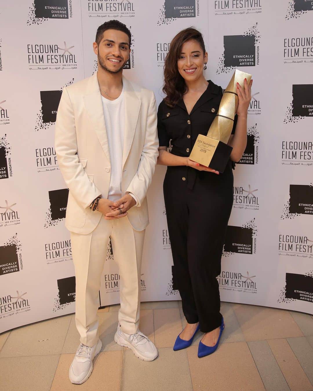 メナ・マスードのインスタグラム：「Congratulations to @nisrin_erradi on her @edafoundation International Artist in Motion Award for her performance in ADAM. She and the other women behind this incredible North African story were sensational. Just the beginning! #GFF19」