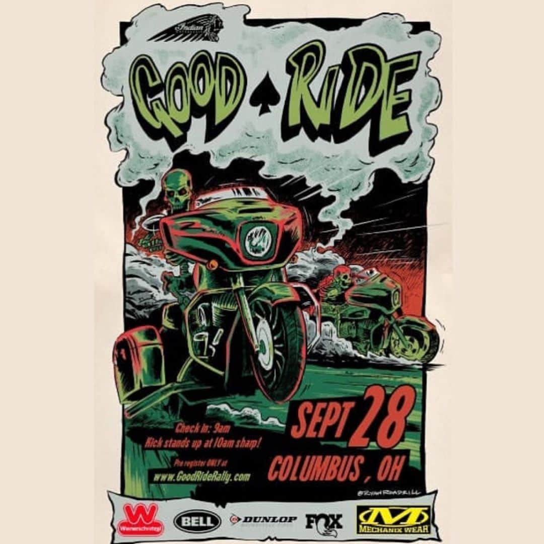 ケアリー・ハートさんのインスタグラム写真 - (ケアリー・ハートInstagram)「6 days left til @goodride Columbus!!! The last early registration give away is from the crew @CardoScalaRider. If you plan on coming on the ride, better get entered!!! Link in my bio takes you to the registration. Special thanks:  @IndianMotorcycle @Wienerschnitzel @Mechanix_Wear @Fox @RideDunlop @Bell_Powersports  Artwork: @RyanRoadkill」9月23日 5時13分 - hartluck