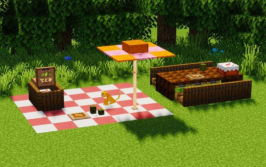 猫だるのインスタグラム：「I made a picnic set in minecraft. you can watch the tutorial video of this on my channel. the channel link is posted on my profile → @nekodaru_craft. . #minecraftbuildings #minecraft #minecrafters #minecraftonly #minecraftbuild  #minecraftdaily #minecraftcreations #minecraftarchitecture #minecraftdesign #minecraftbuilding  #minecraftbuilds」