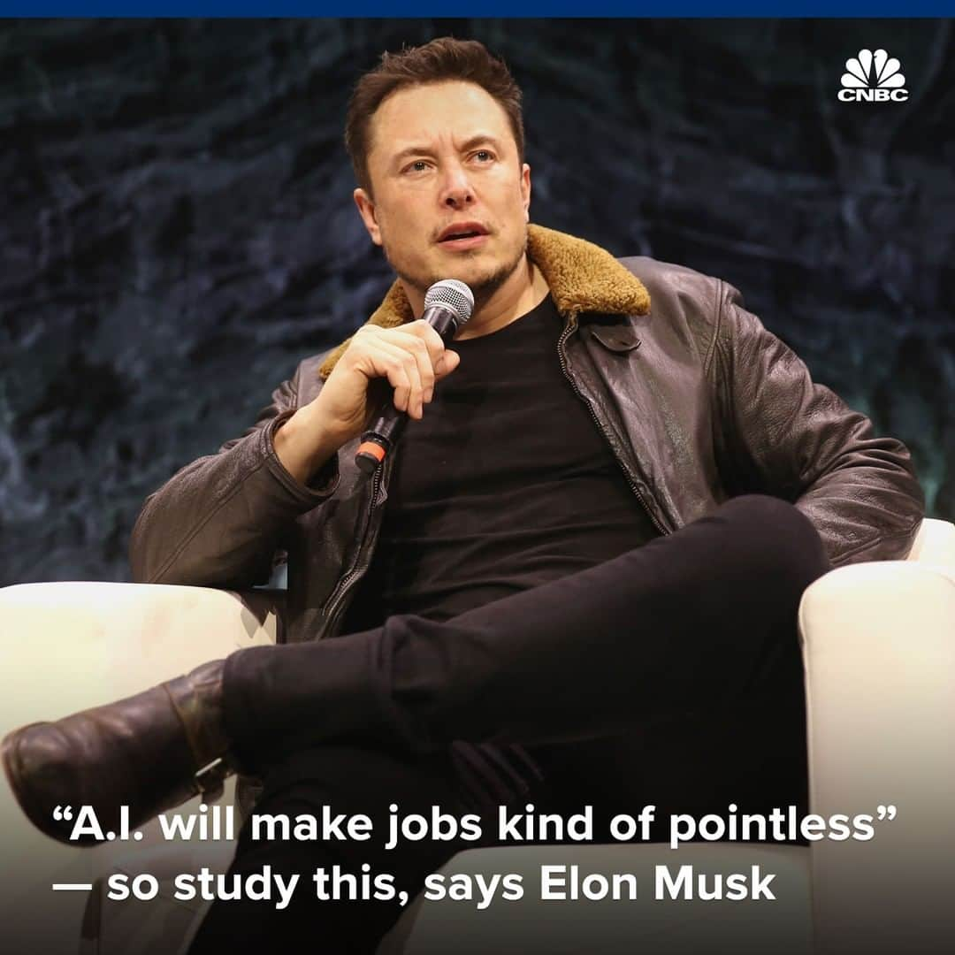 CNBCさんのインスタグラム写真 - (CNBCInstagram)「Millions of jobs are at risk. 😲⁠ ⁠ One of tech’s greatest developments could spell the end of many jobs as we know it, says Tesla CEO Elon Musk.⁠ ⁠ Artificial intelligence will displace 75 million jobs by 2022, according to the WEF. So Musk says you should pick a career path that has the least chance of being affected — engineering.⁠ ⁠ Even then, however, he said, “eventually the A.I. will just write its own software.”⁠ ⁠ But the CEO says A.I. doing our jobs is not all doom and gloom.⁠ ⁠ For more on why the Tesla CEO says this won’t be a bad thing, visit the link in bio. (With @CNBCMakeIt)」9月23日 11時00分 - cnbc