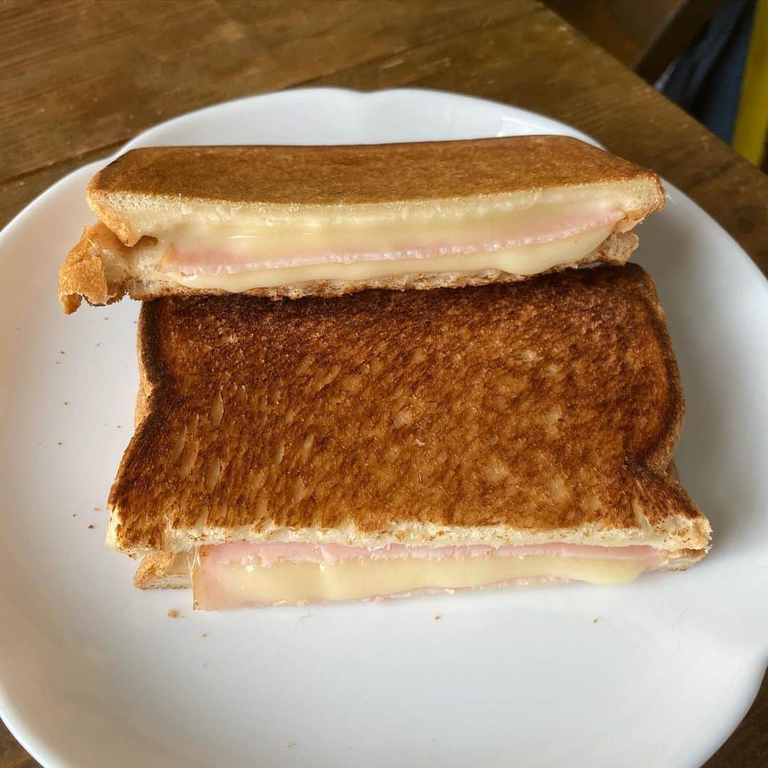 のインスタグラム：「シンプルなハムとチーズのホットサンド #hamandcheesesandwich #ハムとチーズのホットサンド　#ホットサンド　#hotsandwich #おうちごはん #おうちごはん金巻」