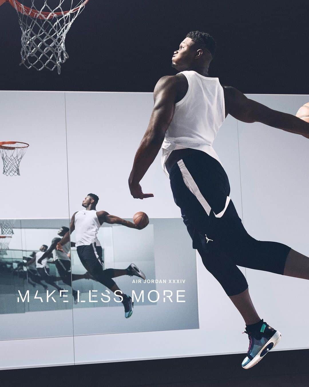 のインスタグラム：「Less distraction. More elevation. @ZionWilliamson is ready to take flight with the #AirJordan XXXIV ‘Blue Void’. Available 9.25.」