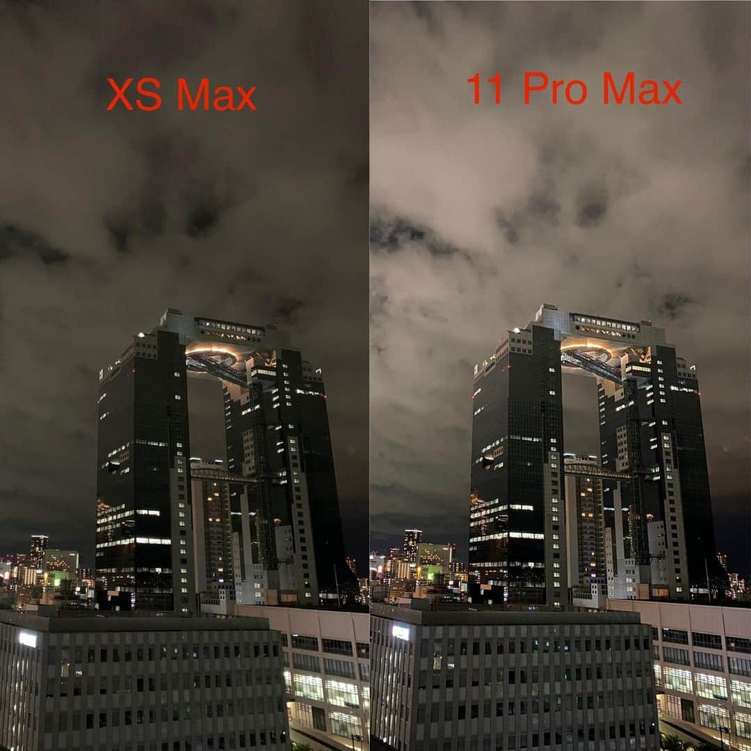 TAKAのインスタグラム：「新しいiPhoneシリーズのナイトモードは凄い！ 左XSシリーズ 右11シリーズ Pixel3のナイトモードも凄かったけど、今回のiPhoneはよりナチュラルに仕上げてくれる！ 間違いなく現状1位です！🥇」