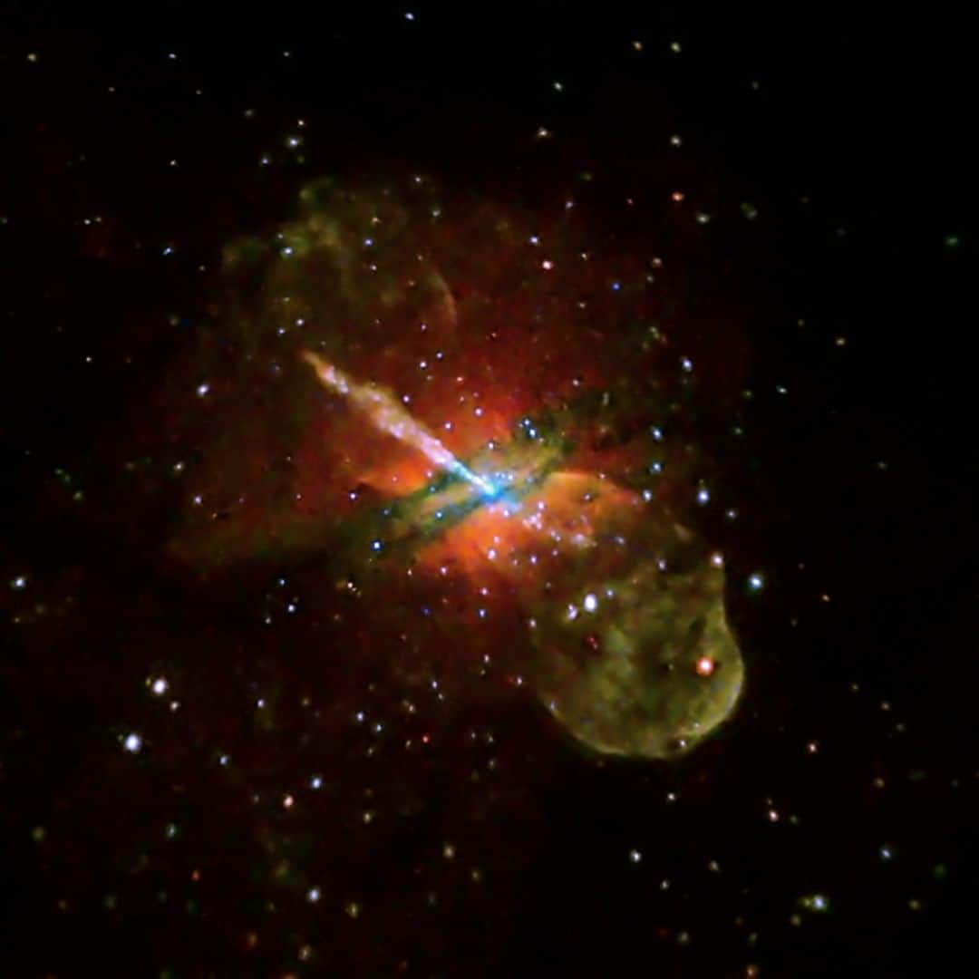 NASAさんのインスタグラム写真 - (NASAInstagram)「The power of a supermassive black hole! 💪 An x-ray jet of high-energy particles — pointing to the upper left in this image — extends for 13,000 light years to the outer reaches of nearby galaxy Centarus A. ⁣ ⁣ Astronomers think that such jets are important vehicles for transporting energy from the black hole to the much larger dimensions of a galaxy, and affecting the rate at which stars form there.⁣ ⁣ This @nasachandraxray image was made in 2008 from an ultra-deep look at the galaxy, equivalent to more than seven days of continuous observations.⁣ ⁣ Image Credit: NASA/CXC/CfA/R.Kraft et al⁣ ⁣ #BlackHoles #BlackHoleWeek #galaxy #universe #xray」9月24日 6時21分 - nasa