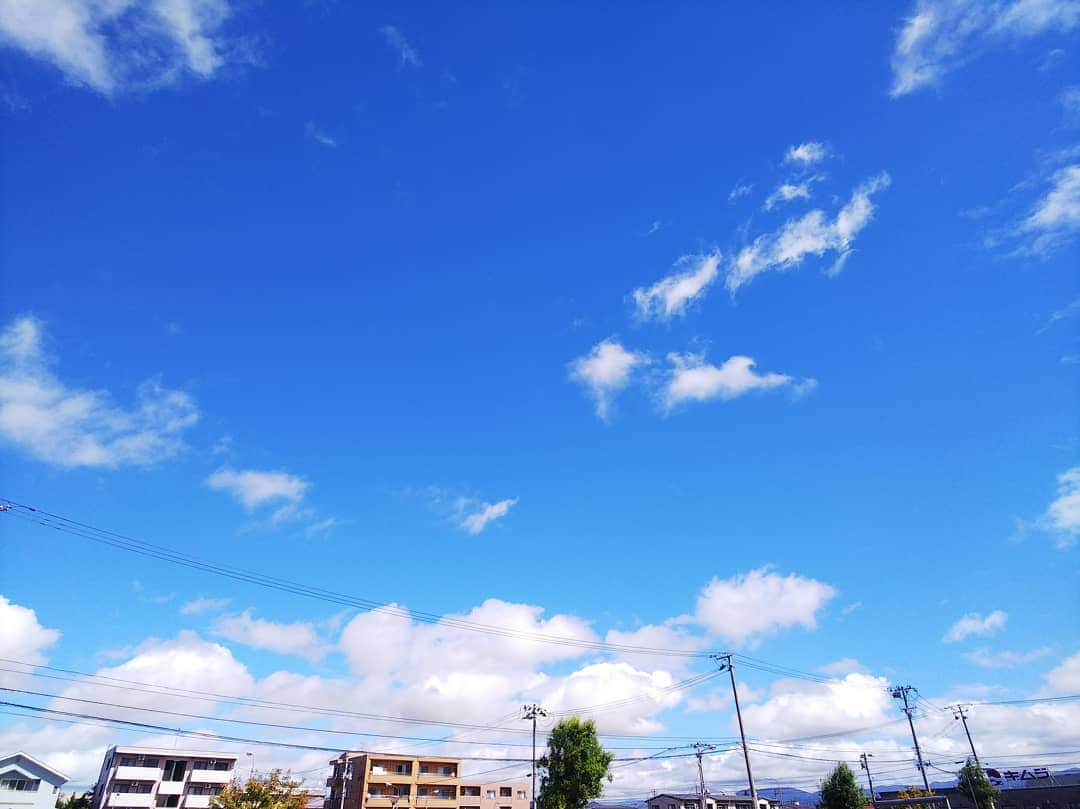 みながわゆみさんのインスタグラム写真 - (みながわゆみInstagram)「#イマソラ #青空 #真っ青 #くも #雲 #あきばれ #秋晴れ #気持ち良いお天気 #気持ち良い青空 #うれしい」9月24日 11時18分 - nama.09.19