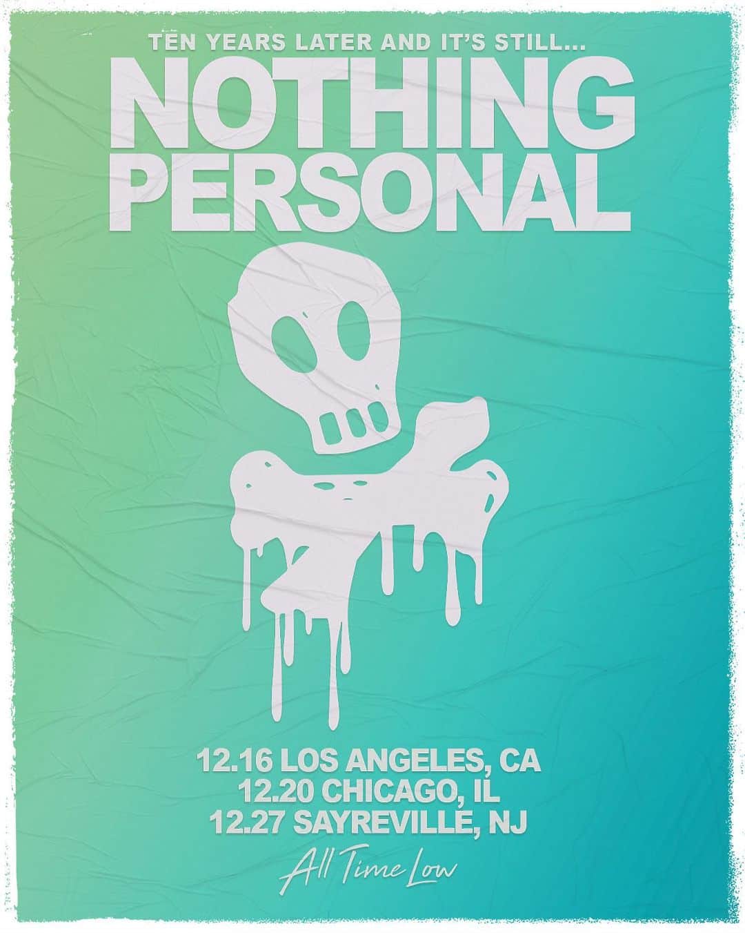 のインスタグラム：「Hey all, it's been 10 years since Nothing Personal came out, and you know what? It's Still Nothing Personal. Get it? Ok good. Anyway! We'll be playing the album in its entirety in 3 cities across the country this December: LA, Chicago, and Sayreville, NJ. Tickets go on sale this Friday (Hustlers, check the site for your presale info...), and we cant wait to see you!」