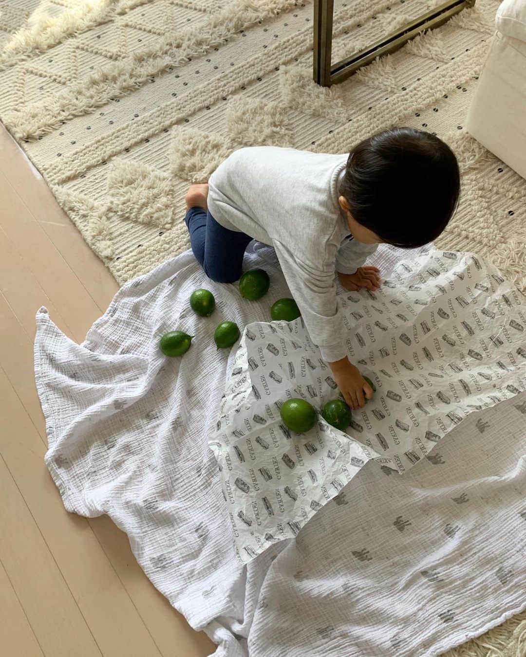 村上萌さんのインスタグラム写真 - (村上萌Instagram)「グリーンレモン収穫。﻿ 札幌の時みたいに近くに畑はなくなっちゃったけど、2歳児でもやっぱり自分で収穫すると愛着が湧くようで、お布団かけて寝かせてました🍋﻿ ゴリラのゴッちゃんはブラッシングに来てるらしい。 なんでも擬人化して愛でる娘のおかげで、優しくなれる日曜日(´･_･`)﻿ ﻿  #秋のしわざ #ベランダレモン #家庭菜園」10月20日 14時32分 - moemurakami_