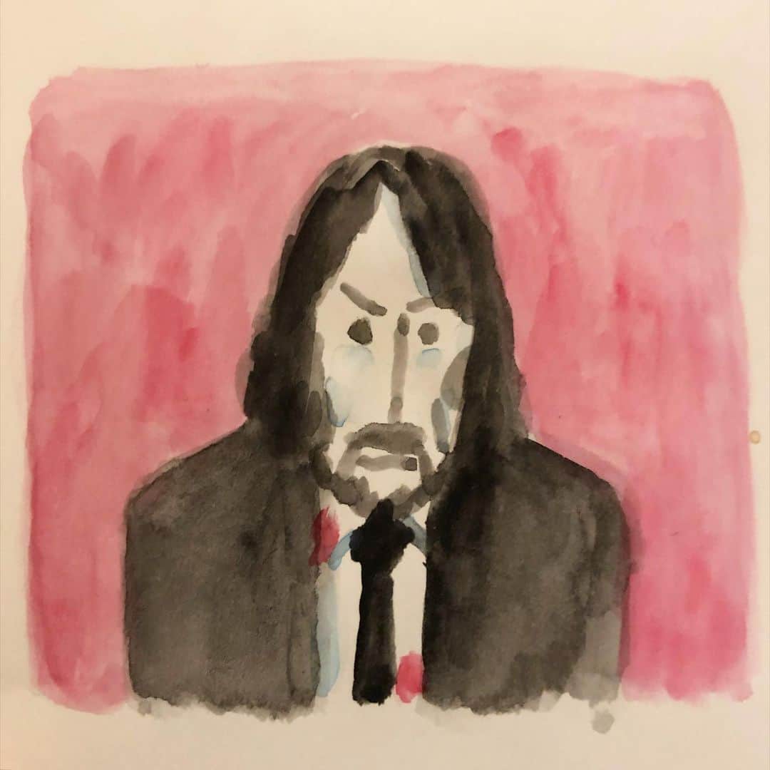合田経郎のインスタグラム：「もういちど描いたが似てないジョン・ウィック。 #johnwick3  #やっぱ似てない #watercolor」
