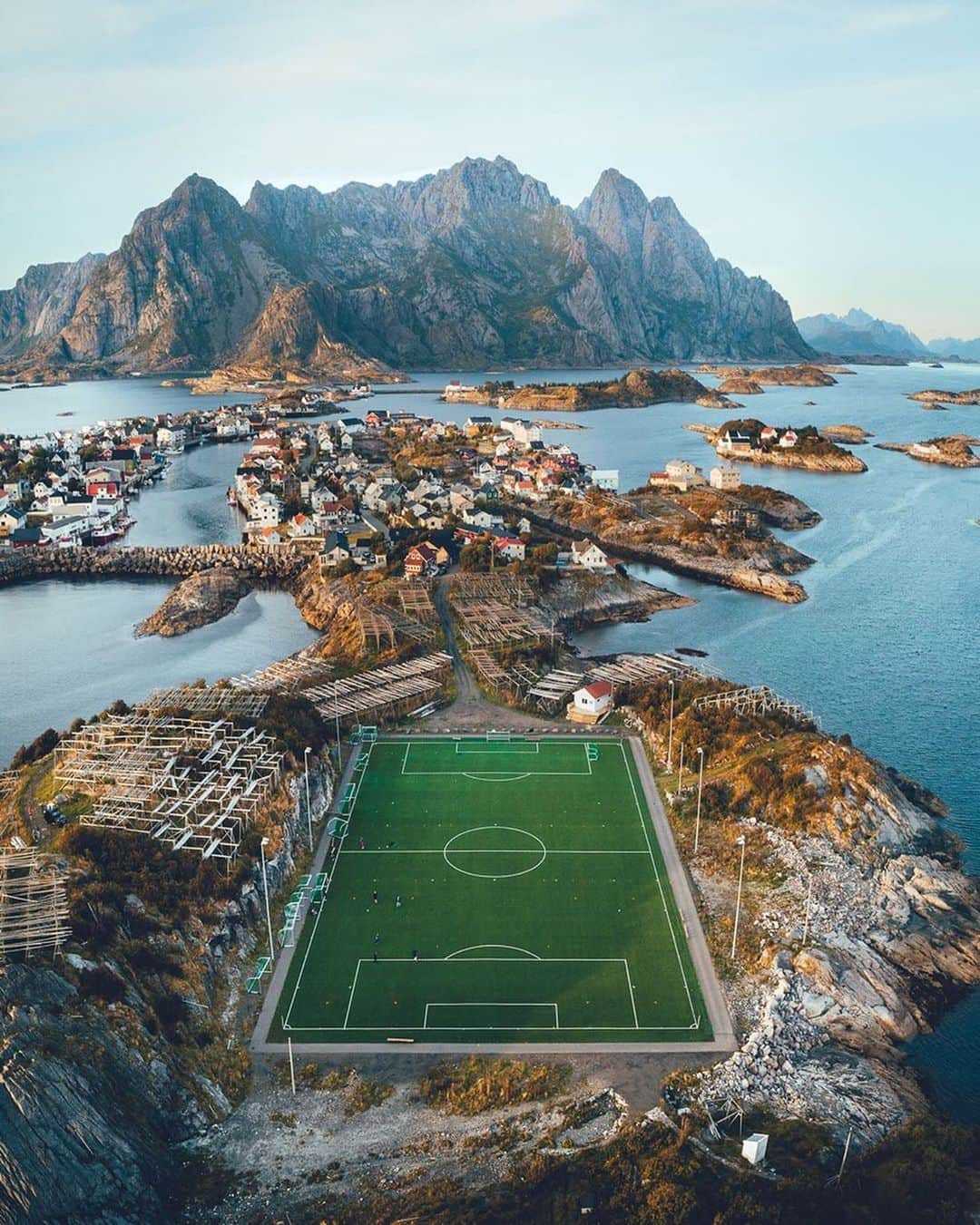 Instagramさんのインスタグラム写真 - (InstagramInstagram)「#HelloFrom Lofoten Islands, Norway. “This village is home to just 510 people, most of them fishermen,” says photographer Lennart Pagel (@lennart). “Instead of bleachers, the football [soccer] field is surrounded by wooden racks to dry fish.” ⁣ ⁣ Photo by @lennart」10月21日 3時01分 - instagram