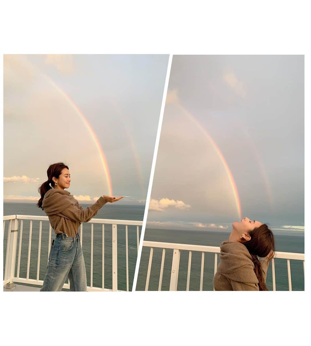 曽田茉莉江さんのインスタグラム写真 - (曽田茉莉江Instagram)「熱海でこんなにも大きな虹に出会いました🌈ここまで大きくてくっきりしてて、またうっすら二重になっている虹は初めてみました🥺ものすごく感動してしまいました♥️虹はずっとは待っててはくれないからこそ儚いですが、その分より一層特別感がありました🥺見ている間、1人でも多くの人が気付かないかなー、見て欲しいなーってずっと思いながら眺めてましたが、見れなかった方に是非４枚目の動画を…😍🌈♥️３枚目はついついやっちゃいましたwパワーチャージです🌈  #虹#にじ #🌈#感動をありがとう #日本の絶景#japan #熱海 #atami #自然 #感謝の気持ち」10月21日 9時13分 - marie_soda_