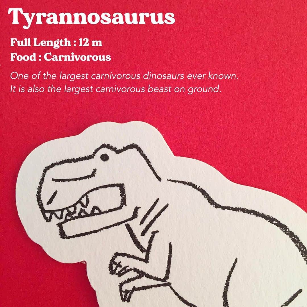 RYU-RYUさんのインスタグラム写真 - (RYU-RYUInstagram)「. 【ティラノサウルス】 . 時代：白亜紀 全長：約12メートル 食性：肉食 . これまでで知られている、 最大の肉食恐竜のひとつ。 地上で最も大きな肉食獣でもある。 . #リュリュ #ryuryu #ステーショナリー #文具 #文房具 #デザイン #アニマルパレード #ダイナソーパレード #恐竜 #化石 #ティラノサウルス #ステゴサウルス #トリケラトプス #ブラキオサウルス #イラスト #絵描き #中島良二 #ダイナソー #ジュラシックワールド #白亜紀」10月21日 11時50分 - ryuryu_zakka