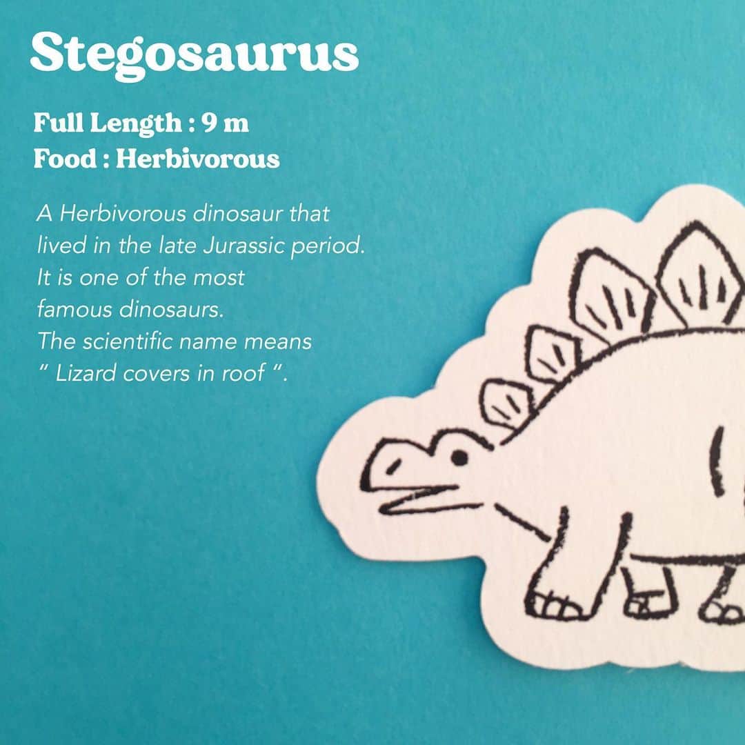 RYU-RYUさんのインスタグラム写真 - (RYU-RYUInstagram)「. 【ステゴサウルス】 . 時代：ジュラ紀 全長：約9メートル 食性：草食 . ジュラ紀後期に生息した草食恐竜。 恐竜の中で最も有名な恐竜のひとつである。 学名は「屋根に覆われたトカゲ」 を意味している。 . #リュリュ #ryuryu #ステーショナリー #文具 #文房具 #デザイン #アニマルパレード #ダイナソーパレード #恐竜 #化石 #ティラノサウルス #ステゴサウルス #トリケラトプス #ブラキオサウルス #イラスト #絵描き #中島良二 #ダイナソー #ジュラシックワールド #白亜紀」10月21日 12時00分 - ryuryu_zakka