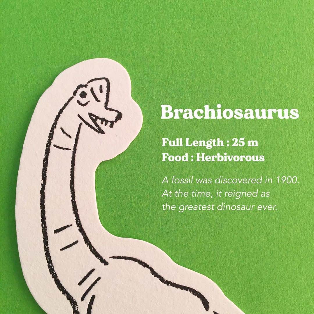 RYU-RYUさんのインスタグラム写真 - (RYU-RYUInstagram)「. 【ブラキオサウルス】 . 時代：ジュラ紀 全長：約25メートル 食性：草食 . 1900年に化石が発見された恐竜。 当時「史上最大の恐竜」として君臨した。 . #リュリュ #ryuryu #ステーショナリー #文具 #文房具 #デザイン #アニマルパレード #ダイナソーパレード #恐竜 #化石 #ティラノサウルス #ステゴサウルス #トリケラトプス #ブラキオサウルス #イラスト #絵描き #中島良二 #ダイナソー #ジュラシックワールド #白亜紀」10月21日 12時29分 - ryuryu_zakka