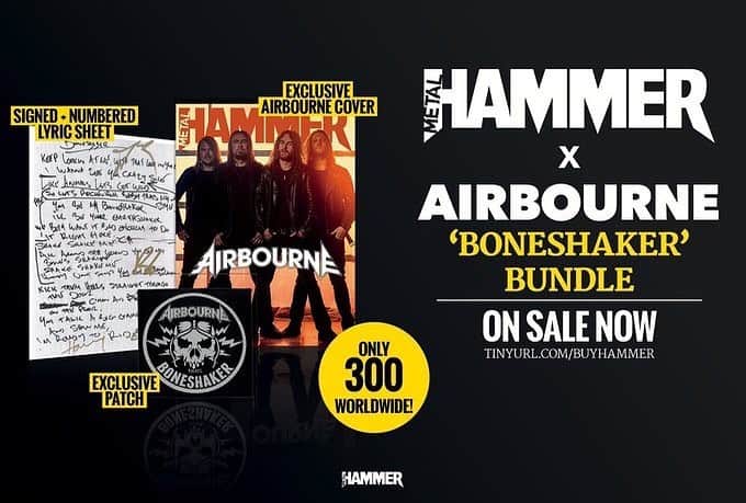 METAL HAMMERさんのインスタグラム写真 - (METAL HAMMERInstagram)「Metal Hammer x Airbourne ‘Boneshaker’ bundle - including a hand-signed and numbered lyric sheet, patch and the current issue of Hammer with an exclusive Airbourne cover. Only 300 worldwide! Buylink in bio 🤘 #Airbourne #MetalHammer #Boneshaker」10月21日 18時45分 - metalhammeruk