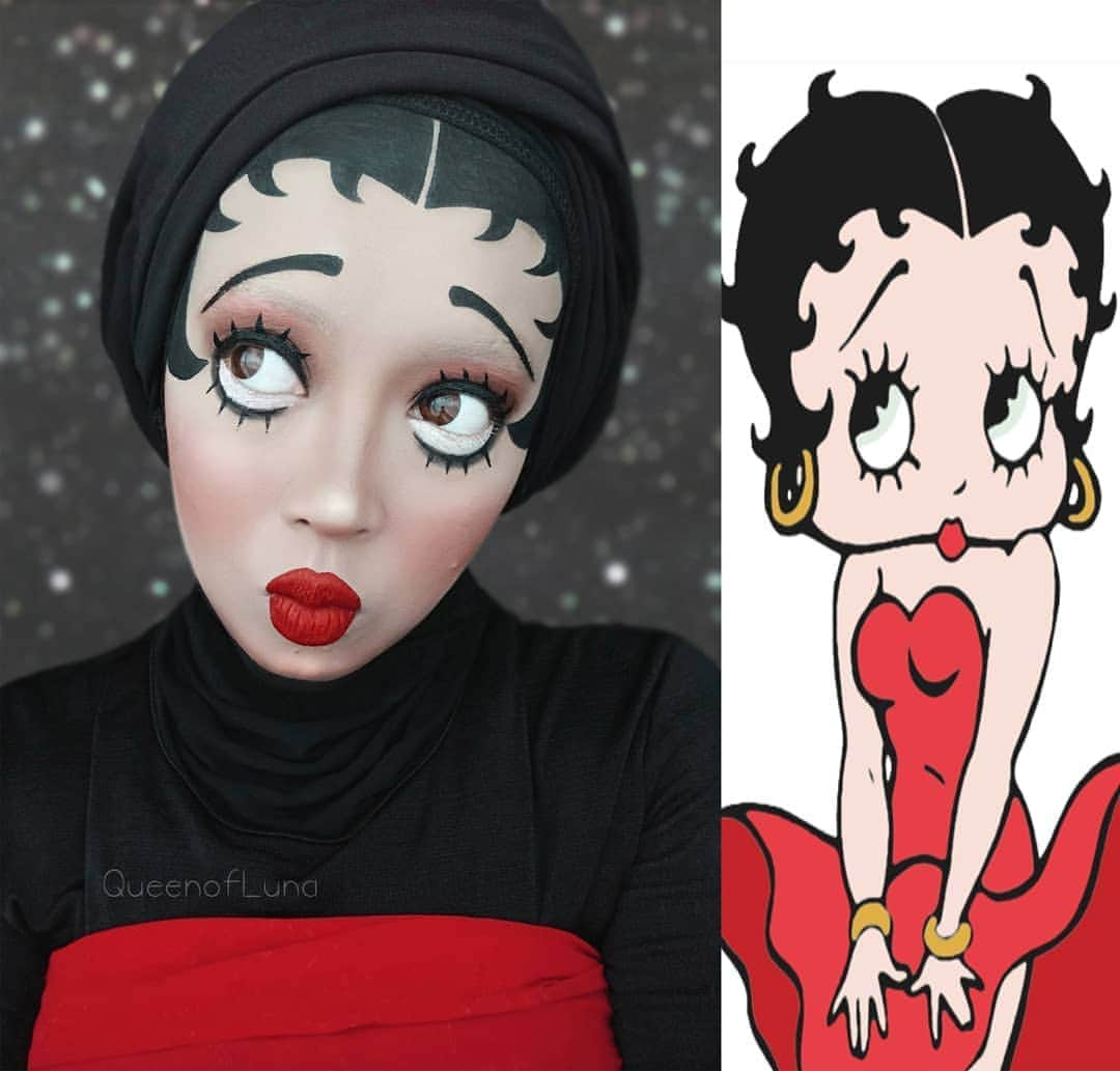 queenoflunaのインスタグラム：「Boop-Oop-a-Doop 🎙️💋 A little throwback to this Betty Boop makeup I did two years ago.  What are you guys dressing up as for Halloween? 🎃👻 . . . . #bettyboop #booplove #classiccartoons #classicmakeup #retromakeup #halloween #halloweenmakeup #halloweenlook #halloweenmakeupideas #charactermakeup」