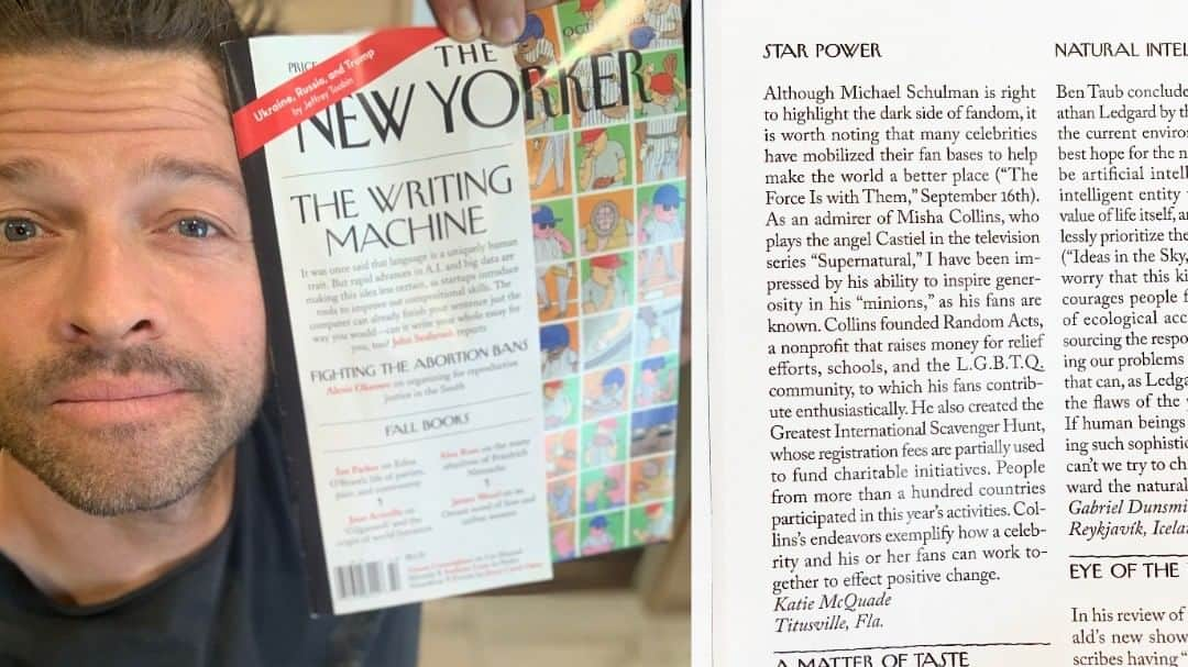 ミーシャ・コリンズさんのインスタグラム写真 - (ミーシャ・コリンズInstagram)「This is as good a time as any to confess that my nom de plume is “Katie McQuade.” (Really, this letter in @newyorkermag  could be summed up: “Sure, there’s some toxicity in any fandom. But the #SPNFamily has also proven to be a force for good in the world.")」10月22日 7時33分 - misha