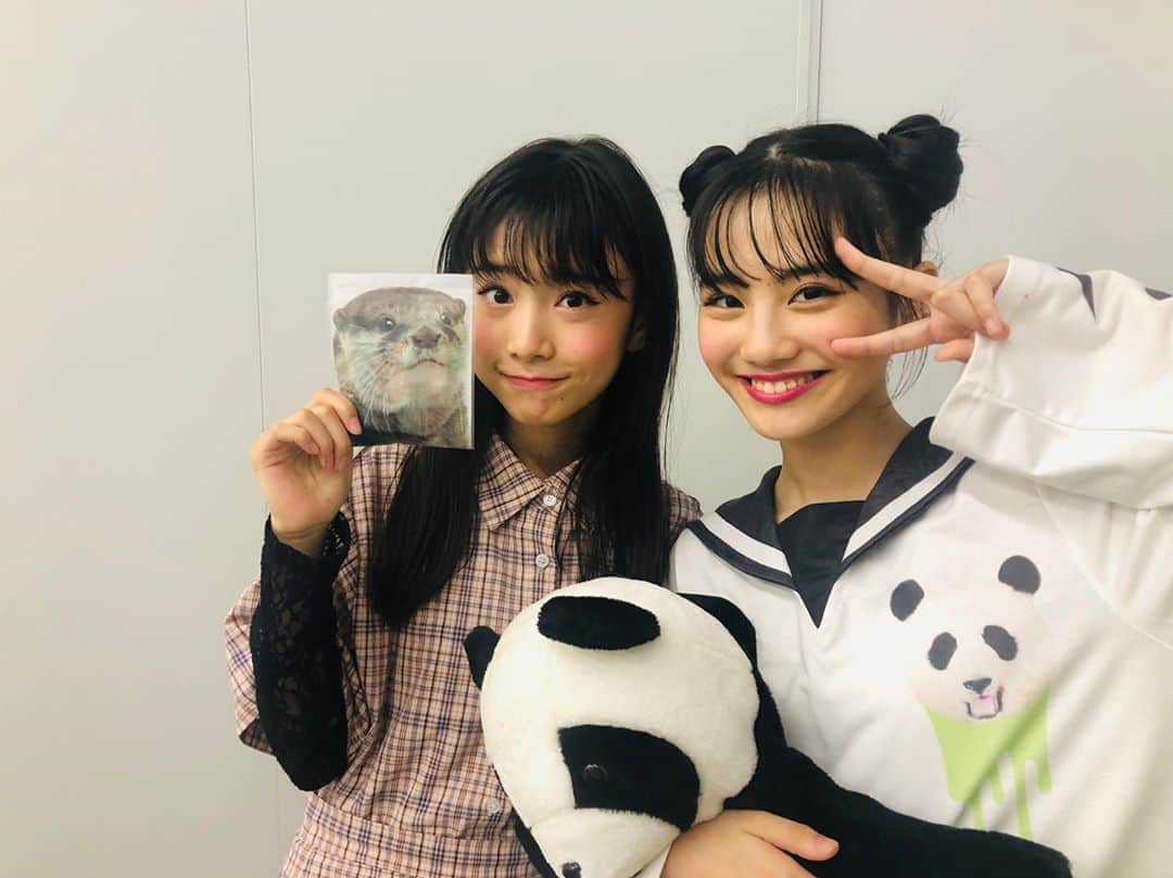 ニコ☆プチのインスタグラム：「💙❤️ カワウソとアキとルキとパンダ🐾🐾 . . #近藤藍月  #関谷瑠紀  #あきるき #カワウソはプチプレです #パンダはリュックです #コーデ選手権に2人が出てる…⁈」