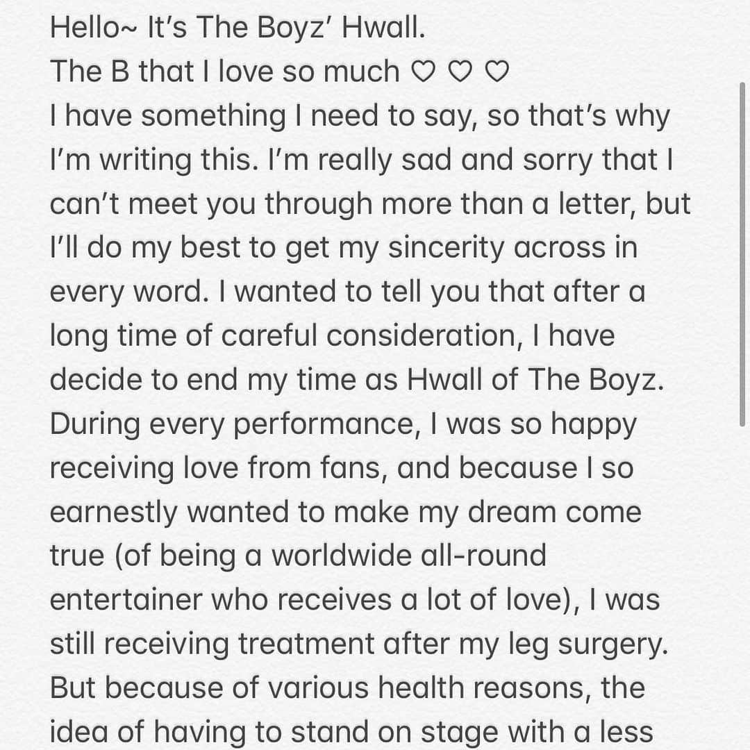 ファルのインスタグラム：「Hwall’s Letter Eng Trans Credit: The Subz _ _ ___ 《 #theboyz#더보이즈#활#hwall#heohyunjoon #hyunjoon #theboyzhwall#tbz#hwalltheboyz#허현준」