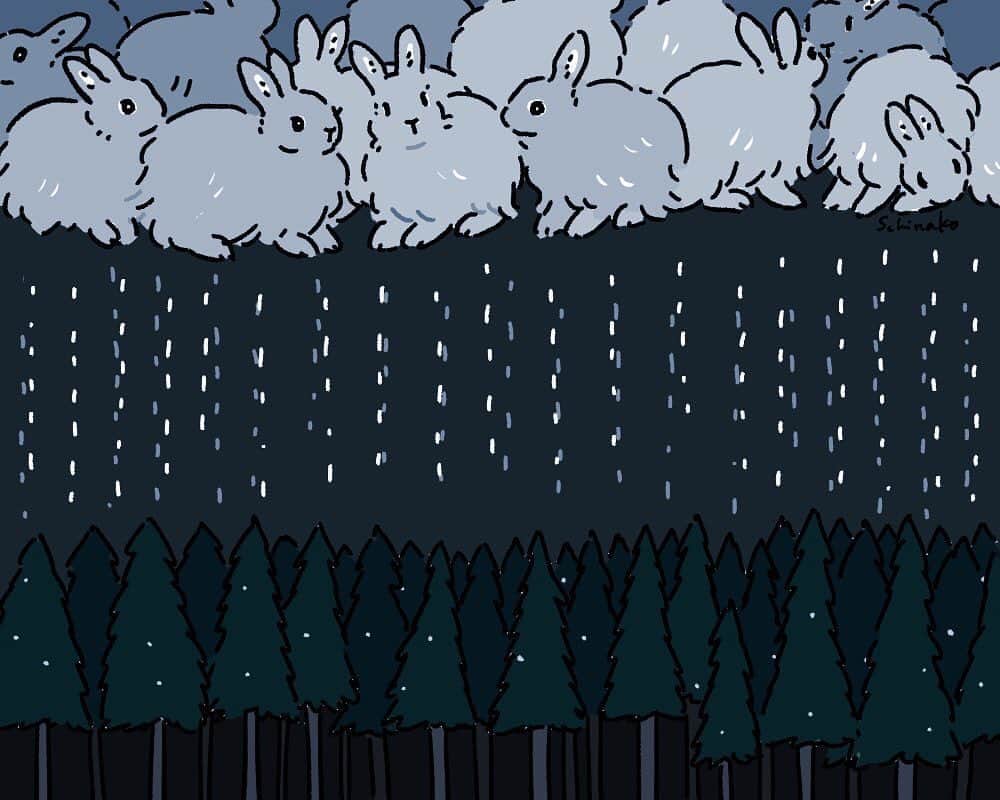 森山標子(しなこ)/Schinakoさんのインスタグラム写真 - (森山標子(しなこ)/SchinakoInstagram)「Day 23 Night rainy forest and rabbit cloud🌲🐇 夜の雨の森とうさぎ雲☁ #inktober #Inktober2019 * #illustration#art#drawing#design#acrylicpaint#アクリル絵の具#rabbit#bunny#うさぎ」10月23日 22時17分 - schinako