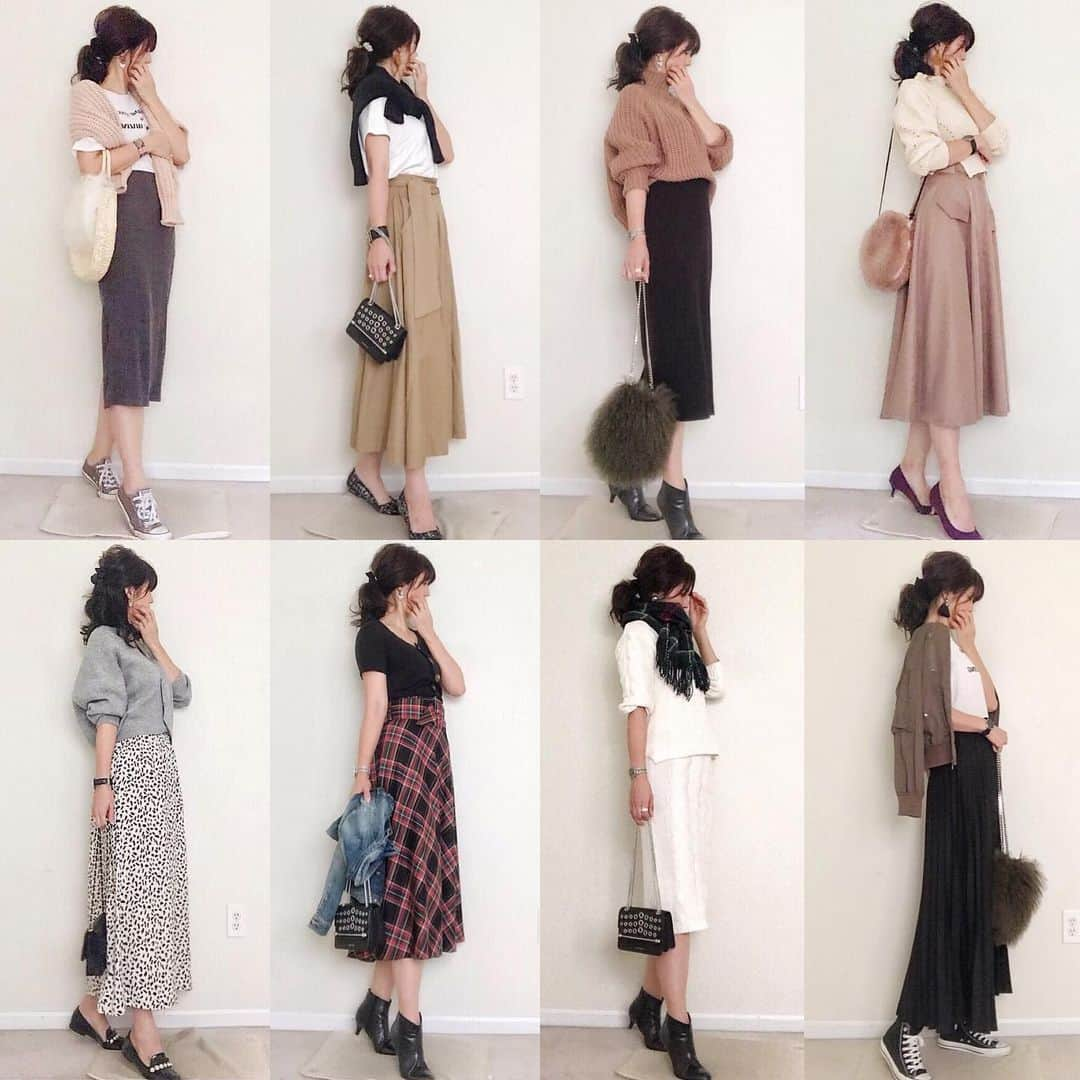 meiさんのインスタグラム写真 - (meiInstagram)「. . 全部スカートコーデ👗 . @hm  @uniqlo  @ZARA @shes_closet @aill.official @basement_online  @i_need_more_shoes_official  @sesto_shoes  @converse_jp  @strathberry  @gu_global . . . #locari #beaustagrammer #プチプラコーデ  #ママコーデ #ポニーテール#ミディアムヘア #アラフォーコーデ #高身長#高身長女子 #ハーフアップ#r_fashion #楽天お買い物部 #gu #gumania#mamagirl  #秋コーデ#チャンキーニット #大人カジュアル#きれいめコーデ#ユニクロきれいめ部 #モノトーンコーデ#ラクジョ#ユニt族 #プリーツスカート#ドルマンコクーンカーディガン #マキシスカート#スカートコーデ#yesuniqlo#yeshm#r_fashion」9月30日 6時52分 - mei.5.7.des