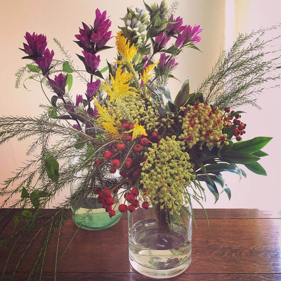 辻直子さんのインスタグラム写真 - (辻直子Instagram)「#flowers#autumncolors#beautiful#asneverbefore#hellosuperhero #ぱっ#一晩おいてツボミを咲かせて#お花をいける#青空ですね  季節が動きますね。」10月1日 13時32分 - naoko.ts
