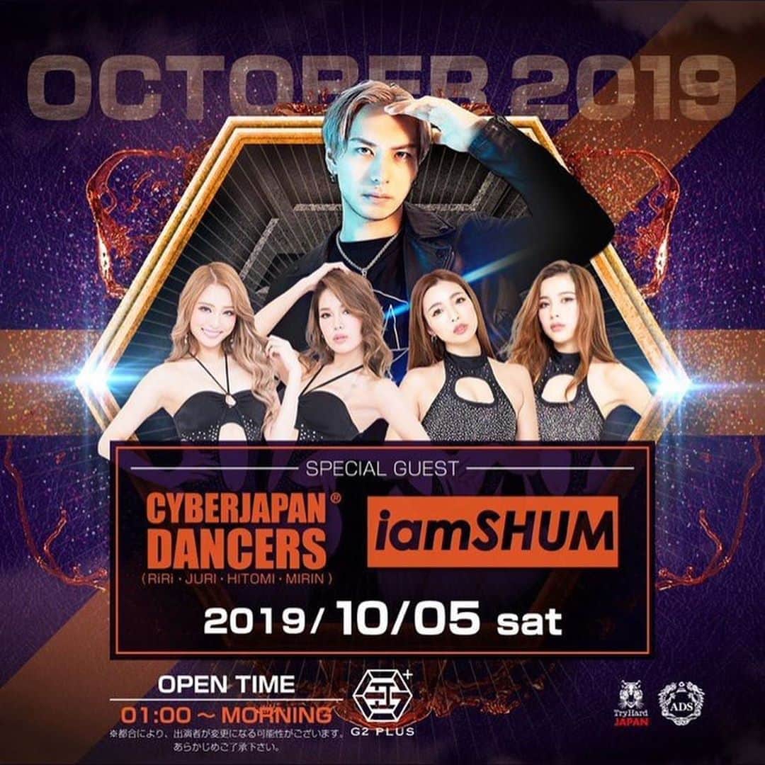 のインスタグラム：「今週はレギュラーの京都WORLD, TGCのアフターパーティーが北九州で。また、FESMORI 札幌や、大阪のG2グランドオープン、平日のWARP、CAMELOTもあります。 お楽しみにー！ . .  Friday  4 Oct  CYBERJAPAN in KYOTO @ KYOTO WORLD（京都）  DJ : NANA CYBERJAPAN DANCERS : MIRIN, RiRi, Hitomi, Juri . Saturday  5 Oct  TGC ナイト北九州 @ あるあるCity B1 特設会場（北九州）  CYBERJAPAN DANCERS : LIVE : TeamK（Kanae, Kazue, Kana）, Junon . Saturday  5 Oct  FESMORI @ riviera sapporo（札幌）  DJ : DAISHI DANCE CYBERJAPAN DANCERS : Rio, Naho . Saturday  5 Oct  G2大阪GRAND OPEN @ G2（大阪）  DJ : iamSHUM CYBERJAPAN DANCERS : Mirin, RiRi, Hitomi, Juri . Monday  7 Oct  CYBERJAPAN DANCERS @ WARP SHINJUKU（東京）  DJ : TOMOPIRO and more CYBERJAPAN DANCERS : Haruka, Junon, Mirin, Kozue . Tuesday  8 Oct  INTERNATIONAL CAMELOT @ CLUB CAMELOT（東京）  DJ : YOSEEK and more CYBERJAPAN DANCERS : CYBERJAPAN NEXT（Natsune, Rio, Kei, Serina） . . #cyberjapan  #サイバージャパン  #サイバージャパンダンサーズ」