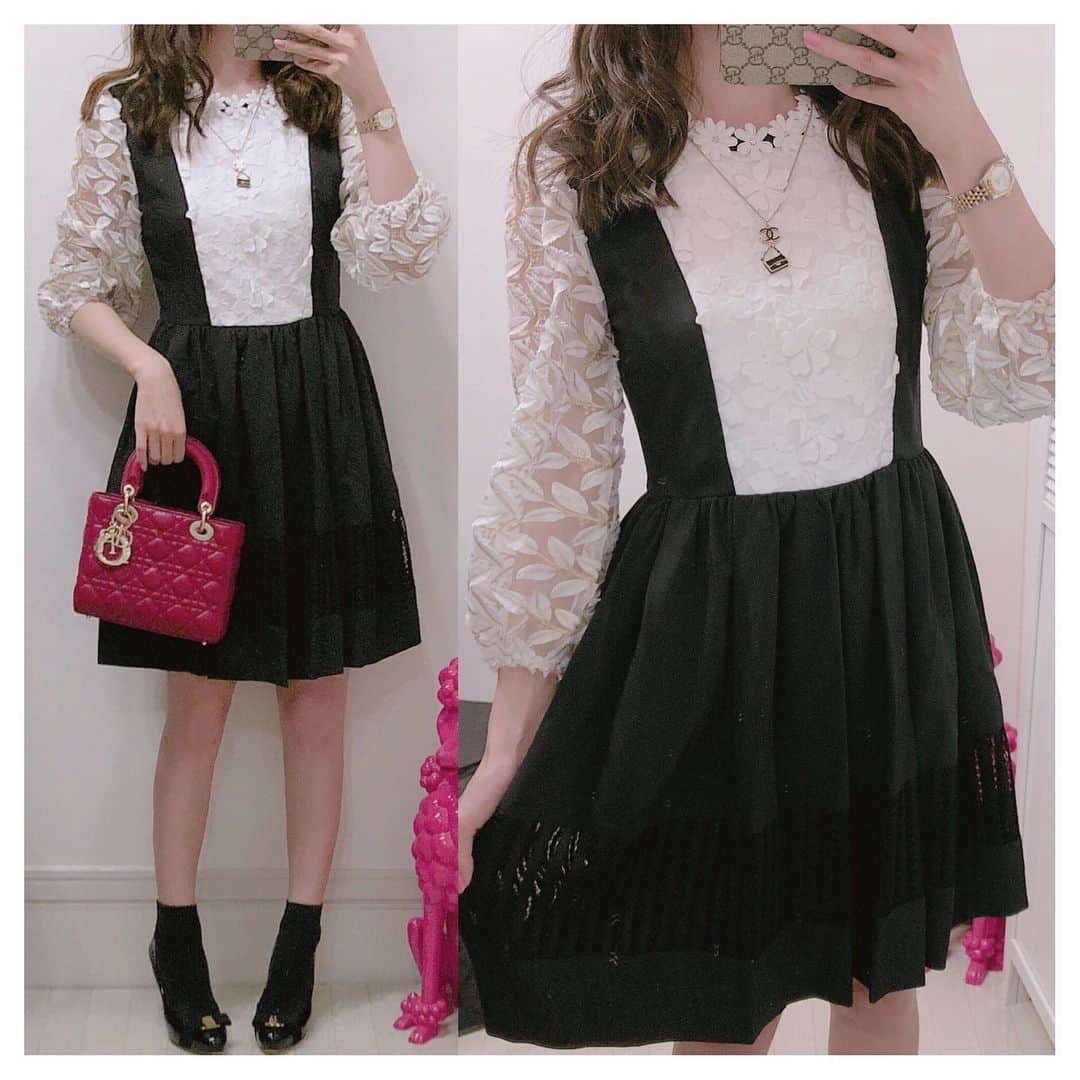 のインスタグラム：「＊﻿ ＊﻿ coordinate 。♡﻿ ﻿ ﻿ onepice:chesty﻿ shoes:ferragamo﻿ bag:dior﻿ ﻿ ﻿ @chesty_official のワンピで1番好きなのワンピ 。♡﻿ 首元のフラワー刺繍が本当に可愛い 。♡﻿ ﻿ #coordinate #code #outfit #ootd #wear #fashion #コーディネート #コーデ #コーデ記録 #ファッション #ファッションコーデ #おまみ服 #dior #diorbag #ディオール #ferragamo #ferragamoshoes #フェラガモ #chesty #チェスティ #onepiece #ワンピース #ワンピースコーデ #秋服コーデ #秋服 #靴下コーデ #フラワー刺繍 #ワンピ #お出かけコーデ #コーデ日記」