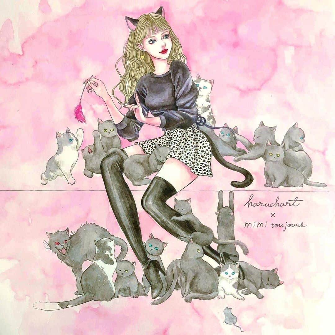 haruchartさんのインスタグラム写真 - (haruchartInstagram)「. . . @haruchart × @mimitoujours プレゼンツの Halloween Dreamページが公開されました👻💕 ストーリーのリンクか @mimitoujours さんの TOPからチェックしてみてください！ . こちらはmimitoujoursさんのお洋服で黒猫ぽいコーデ🐈🖤 他にもイラストあるのでぜひサイトを見てね🖤 . . #art#girl#painting #drawing#pink#paint#pretty #絵 #watercolor #ピンク#cute#illustgram #illustration #japaneseart #china #illustrator #artistoninsta #artistoninstagram #水彩 #水彩画#mimitoujours」10月4日 12時29分 - haruchart