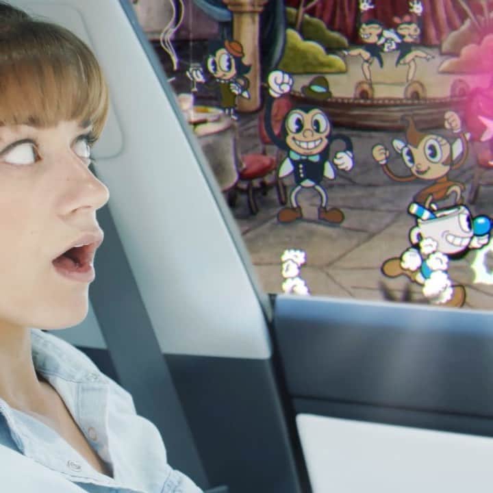 Teslaのインスタグラム：「If you like shooting vegetables (and, uh, reclaiming your soul from the Devil) you’re going to love Cuphead. Play the first isle as Cuphead or Mugman in the V10 update.」