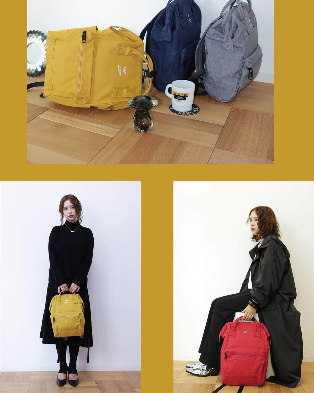 のインスタグラム：「. ■AT-B3471 ¥4,500＋TAX TRACK “KUCHIGANE” BACKPACK SLIM(S) MUS,GY,NV . ■AT-B3472 ¥4,900＋TAX TRACK “KUCHIGANE” BACKPACK SLIM (R) RE . #anello #anello_bag #bag #kuchigane #backpack #2019AW #OOTD #アネロ #バッグ #バックパック . .」