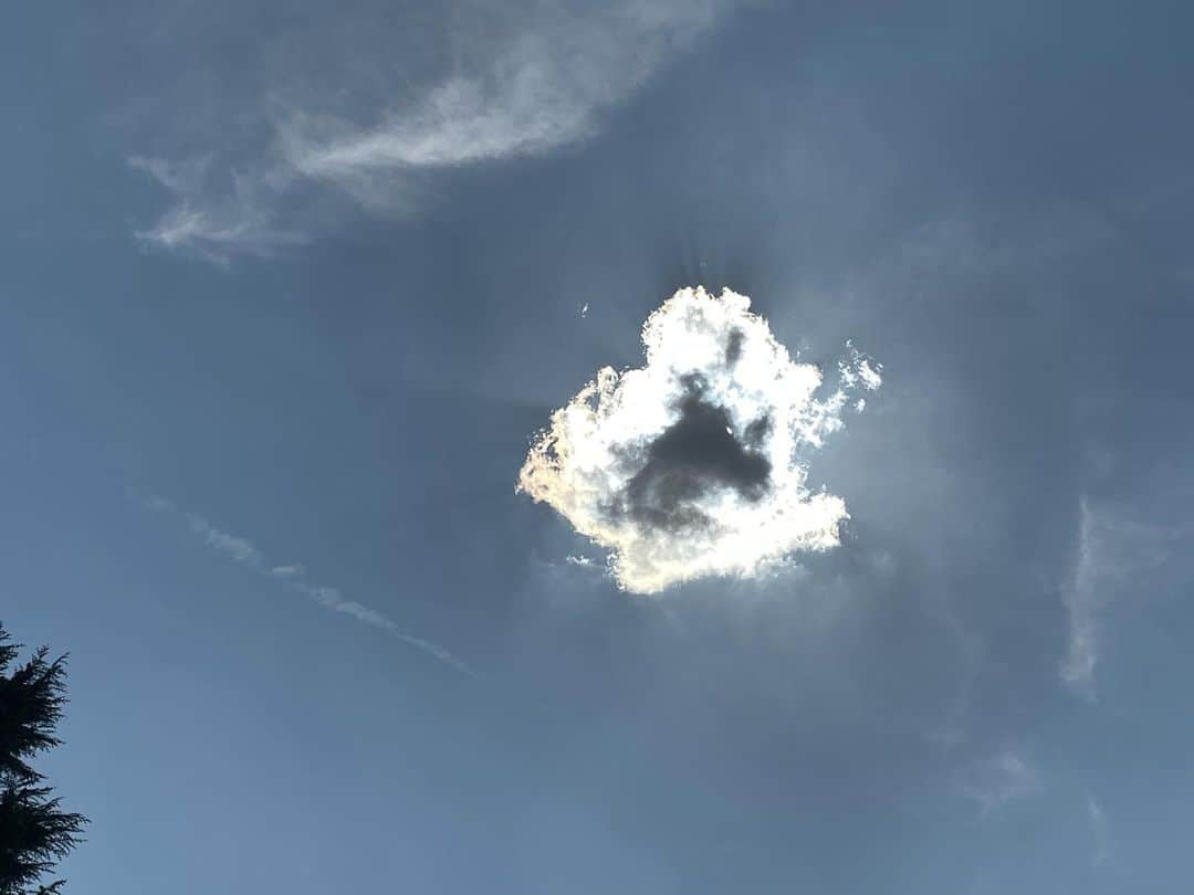 田野アサミさんのインスタグラム写真 - (田野アサミInstagram)「太陽🌞❤️雲☁️。 ふと見たらなんかすっごい光ってた！！！ 私のパワー玉❤️笑😏 #田野アサミ#パワー玉 太陽隠れてても輝きすごい。 憧れの存在🌞✨ふふ。笑 Live like the Sun!!!!!!」10月5日 19時30分 - tano_asami