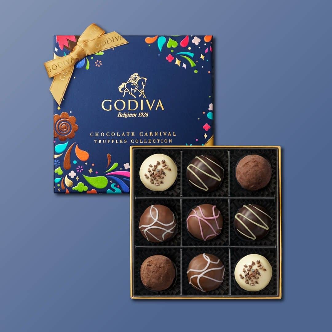 のインスタグラム：「カーニバルの躍動感あふれる ゴディバ チョコレート カーニバル トリュフ コレクション🌟 . ポッピングキャンディーがパチパチとはじける「ファン」をはじめ、「パッション」「エクサイトメント」「ダンス」「サプライズ」とその名が表す新感覚のトリュフをお楽しみください。 https://bit.ly/2mO5OCj . #ゴディバ #新発売 #期間限定 #チョコレート #チョコ #カーニバル #トリュフ #スイーツ #ご褒美 #おやつ #ギフト #プレゼント #godiva #chocolate #carnival #truffle #gift #present #sweet #sweets」