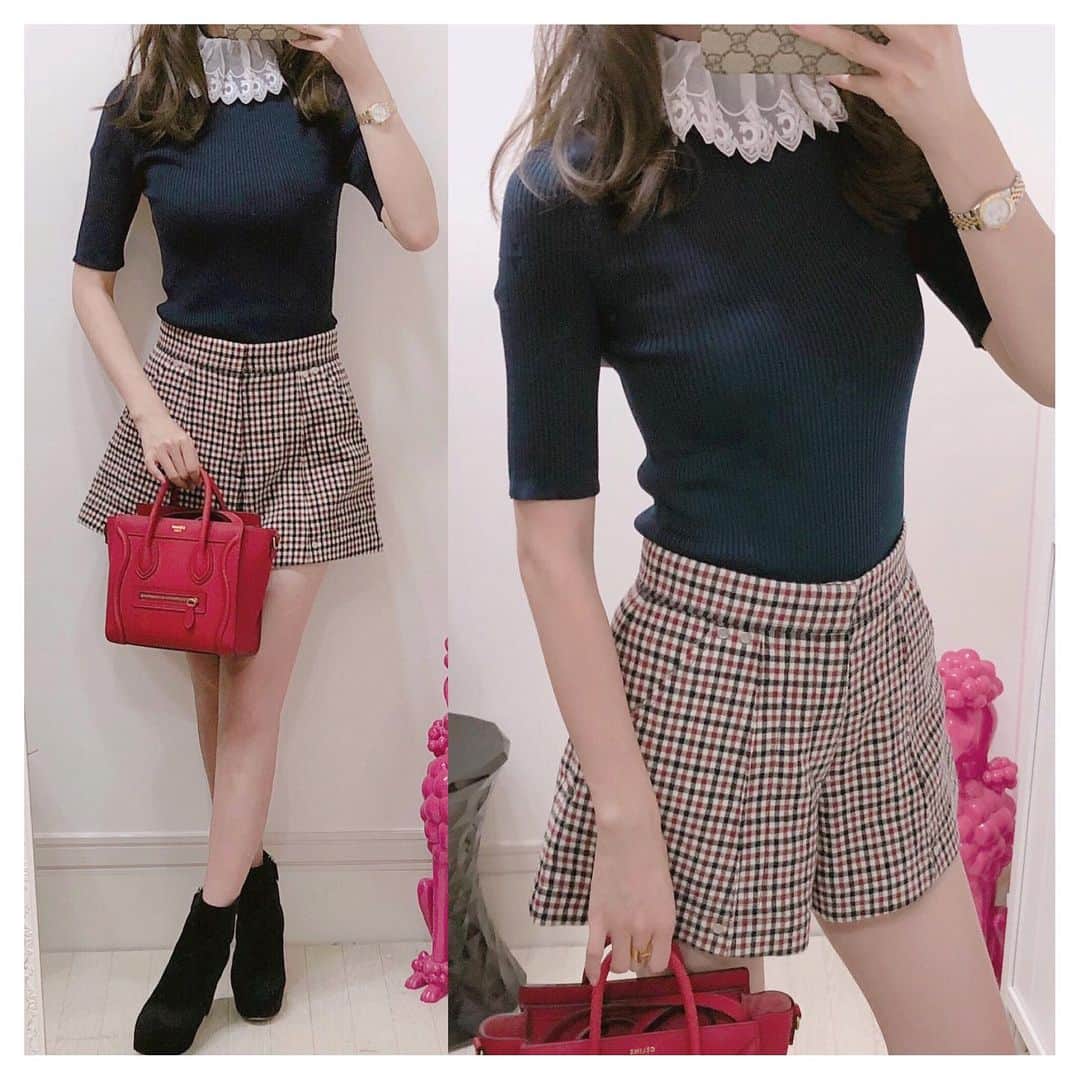 のインスタグラム：「＊﻿ ＊﻿ coordinate 。♡﻿ ﻿ ﻿ tops:chloe﻿ bottoms:chloe﻿ shoes:miumiu﻿ bag:celine﻿ ﻿ ﻿ @chloe のお洋服 。♡﻿ この組み合わせが一目惚れすぎた 。♡﻿ ﻿ ﻿ #coordinate #code #outfit #ootd #wear #fashion #コーディネート #コーデ #コーデ記録 #ファッション #ファッションコーデ #おまみ服 #chloe #クロエ #miumiu #ミュウミュウ #celine #celinebag #セリーヌ #セリーヌバッグ #miumiushoes #秋服コーデ #秋服 #チェックパンツ #checkpants #ショーパン #コーデ日記 #ブーツコーデ #チェックコーデ #ニットコーデ」