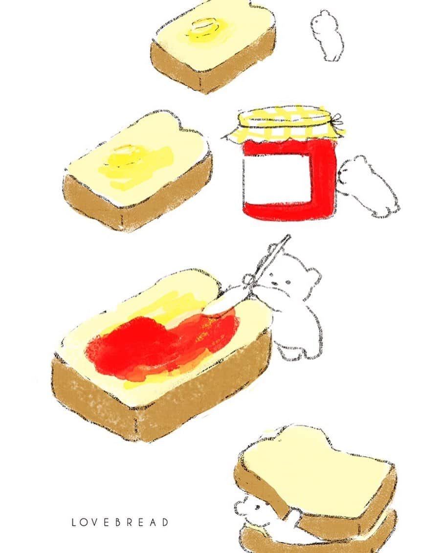 momoroさんのインスタグラム写真 - (momoroInstagram)「‪たっぷりのバターとジャムとお昼寝と‬  #bread#パン#シロクマ#polarbear #illustration #momoro #ももろ#イラスト」10月7日 8時10分 - momoro6666