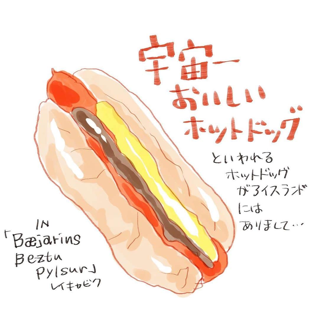 カワハラユキコさんのインスタグラム写真 - (カワハラユキコInstagram)「アイスランドごはんその3。宇宙一おいしい(と言われる)ホットドッグ。テーブルのホットドッグおきがなるほどでした。 (イラストが転送方法の関係でボケボケ。。すいません😅) ☆ The most delicious hot dog in the universe🤣 ☆ #アイスランド #レイキャビク #ホットドッグ #北欧 #hotdog #Iceland #yammy #instafood #foodstagram #travel #braudogco」10月7日 17時59分 - yukky_kkk