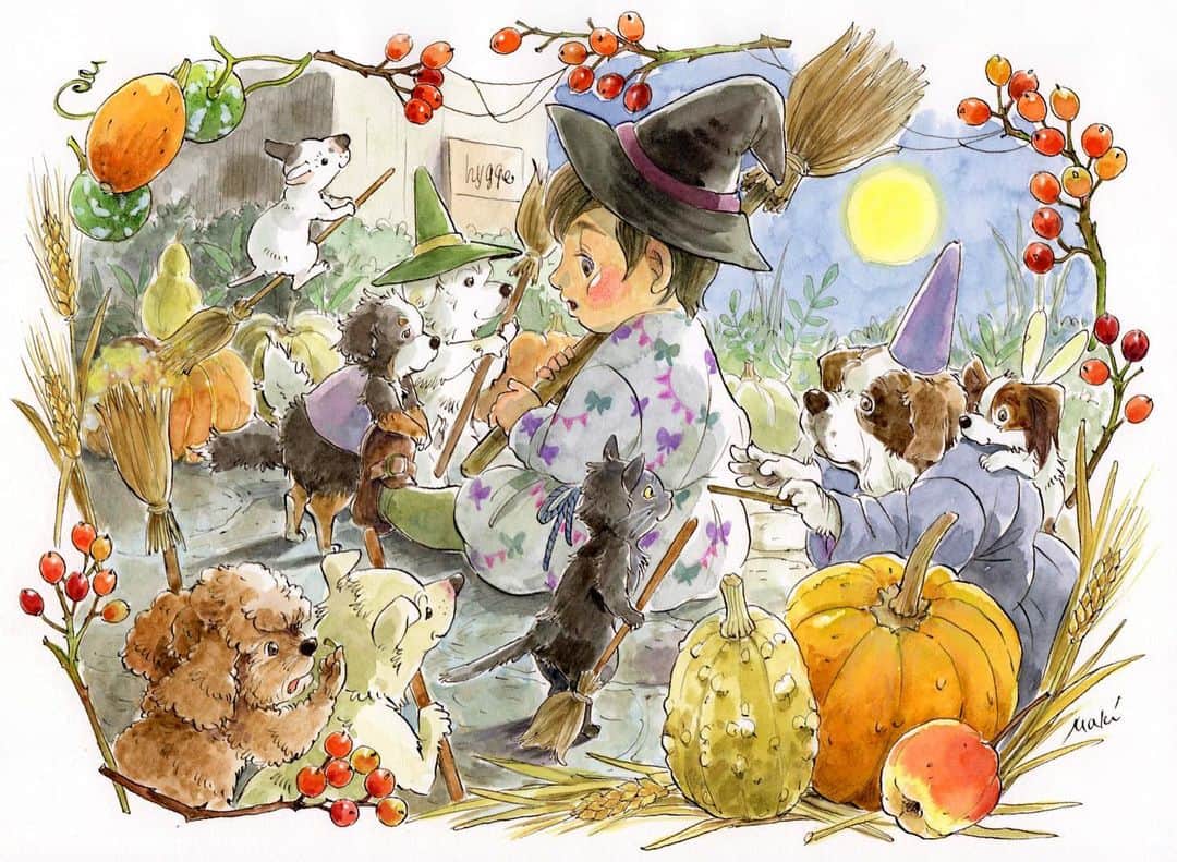 イラストレーター山崎牧子さんのインスタグラム写真 - (イラストレーター山崎牧子Instagram)「October Fairies Calendar 2019  #halloween#witch#watercolor#watercolorpainting#illustration#illustrator#october#pampkin#artwork#ink#dog#cat#garden#animal#水彩画#水彩#イラストレーター#猫#犬#庭#動物#ハロウィン#カボチャ」10月7日 10時34分 - makiko.inatome