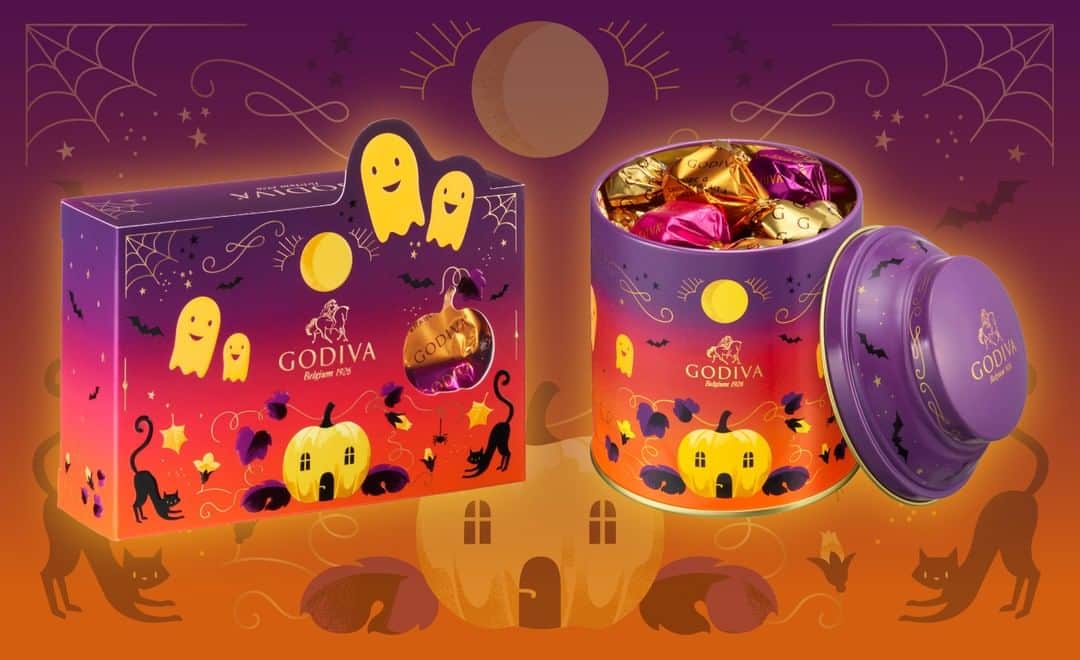 のインスタグラム：「みんなでシェアできる個装のチョコレート「G キューブ」に、ハロウィン限定アソートメントが登場🎃👻😈 . ミルク メープルウォルナッツ、ミルク、ダーク、ダーク バニラの4つのフレーバーを楽しんで💫 可愛いパッケージがハロウィンパーティーを盛り上げます💕 . https://www.godiva.co.jp/halloween/ . #ゴディバ #Gキューブ #チョコレート #チョコ #ハロウィン #ハロウィン2019 #ハロウィンパーティー #ハロウィンスイーツ #スイーツ #おやつ #猫 #黒猫 #オバケ #おばけ #godiva #gcube #chocolate #halloween #halloweenparty #halloweensweets #trickortreat #happyhalloween #cat #sweet #sweets #instafood #instasweet」