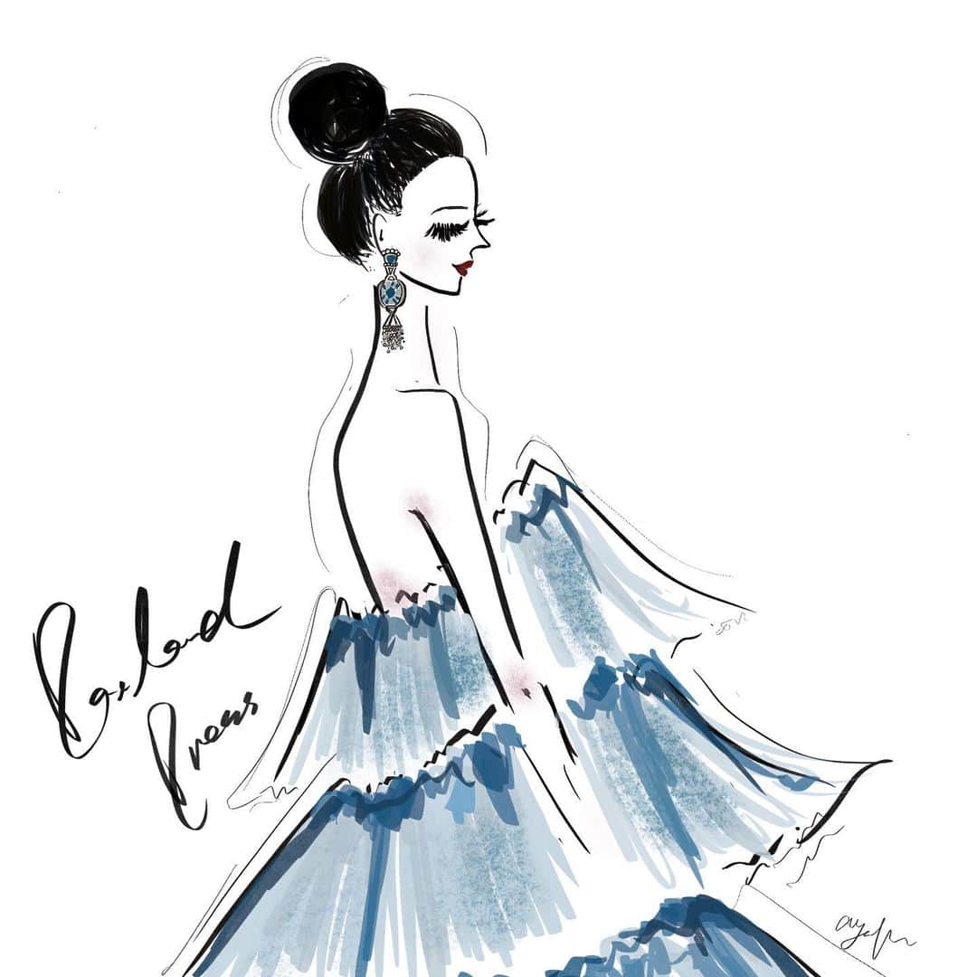 川原あやかのインスタグラム：「New Illustration! Something blue. .  久しぶりに描きました！幸せのサムシングブルー のシフォンドレス👗絵を描くのが一番好きです。 .  見てくれたひとが「可愛い」「綺麗！」の気持ちを生み出せるだけで幸せで、名刺やwebに使ってくれて本当にありがとう。 . #ayakadecor #illustration #illustrator #fashionillustration #wedding #weddingdress #weightlossjourney #dress #bluedress」