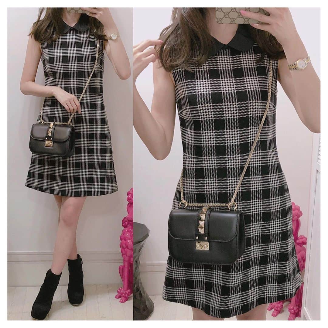 のインスタグラム：「＊﻿ ＊﻿ coordinate 。♡﻿ ﻿ ﻿ onepice:redvalentino﻿ shoes:miumiu bag: valentino﻿ ﻿ ﻿ チェックワンピース 。♡ 襟がブラックなのも好き 。♡ ﻿ ﻿ #coordinate #code #outfit #ootd #wear #fashion #コーディネート #コーデ #コーデ記録 #ファッション #ファッションコーデ #おまみ服 #onepice #ワンピース #ワンピースコーデ #redvalentino #レッドヴァレンティノ #valentino #ヴァレンティノ #miumiu #ミュウミュウ #valentinobag #miumiushoes #checkonepiece #チェックワンピース #秋服コーデ #秋服 #コーデ日記 #今日のコーデ #ブーツコーデ」