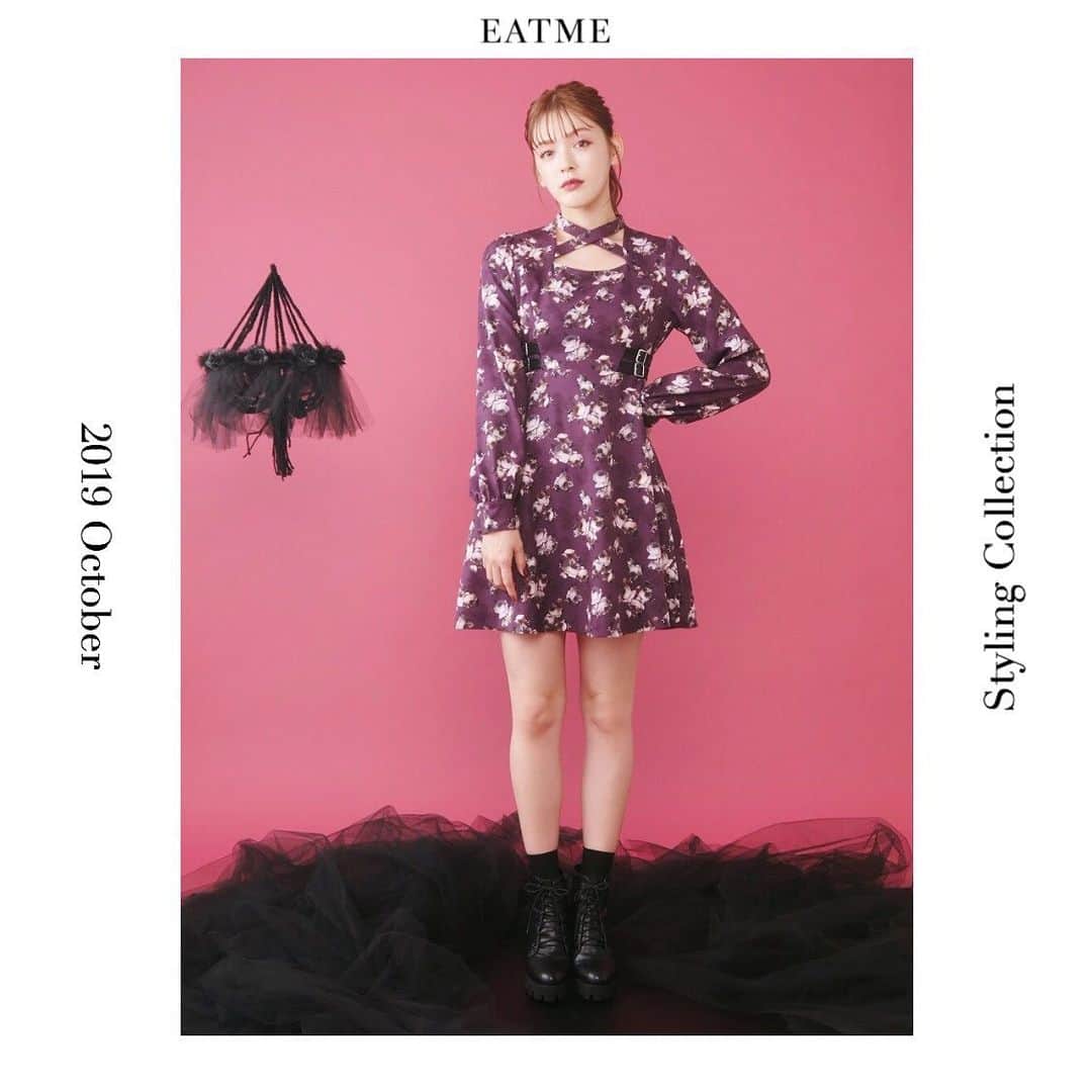 EATMEさんのインスタグラム写真 - (EATMEInstagram)「10.8 update… #EATME #OCTOBER #LOOK #COLLECTION #📖 #VINTAGEAFTERNOONTEA @maotin1019  身長🚺:169cm ブーツ➡︎発売中 ワンピース➡︎10月発売予定 ソックス➡︎参考商品 . real rose printワンピース（ #ONEPIECE ） ¥13,000（＋tax） COLOR🎨:PPL.PNK.BLK SIZE📐:S.M . チャンキーヒールショートブーツ（ #BOOTS ） ¥13,880（+tax） COLOR🎨:BLK.PNK.MIX SIZE📐:S（22.5cm) M（23.5cm）、L（24.5cm） . #EATME_COLLECTION #EATME #eatmejapan #イートミー #fetishmode #2019aweatme #2019aw  #益若つばさ #tsubasamasuwaka #fashion #styling #japan #tokyo #harajuku #原宿 #instagood #like4like」10月8日 16時39分 - eatme_japan