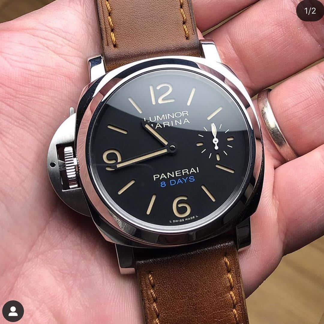 パネライのインスタグラム：「A very simple yet perfect Destro piece for all you lefties. The #Panerai #PAM796. Personally I think we could do away with the blue 8 Day text and then it would be perfect.  Thoughts? Pic by @tibbp #paneraicentral」