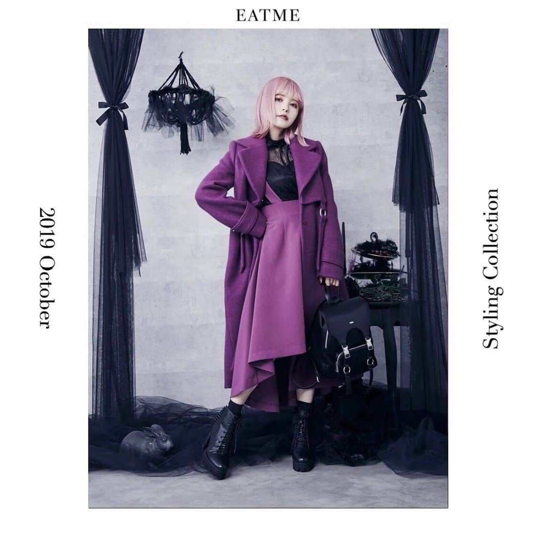 EATMEさんのインスタグラム写真 - (EATMEInstagram)「10.9 update… #EATME #OCTOBER #LOOK #COLLECTION #📖 #VINTAGEAFTERNOONTEA @tsubasamasuwaka1013  身長🚺:150cm トップス、ジャンスカ、バッグ、ブーツ➡︎発売中 コート➡︎10月発売予定 ソックス➡︎参考商品 . ガーターデザインコート（ #COAT ） ¥24,500（＋tax） COLOR🎨:PPL.BLK.MIX SIZE📐:FREE . チュールフリルレースブラウス（ #BLOUSE ） ¥9,000（＋tax） COLOR🎨:BLK.O/WHT.PPL SIZE📐:FREE . BACKレースアップジャンスカ（ #JUMPERSKIRT ） ¥11,800（＋tax） COLOR🎨:PPL.BLK.MIX SIZE📐:S.M . ガーターデザインマニッシュリュック（ #BAG ） ¥14,000（＋tax） COLOR🎨:BLK.PNK . チャンキーヒールショートブーツ（ #BOOTS ） ¥13,880（+tax） COLOR🎨:BLK.PNK.MIX SIZE📐:S（22.5cm) M（23.5cm）、L（24.5cm） . #EATME_COLLECTION #EATME #eatmejapan #イートミー #fetishmode #2019aweatme #2019aw  #益若つばさ #tsubasamasuwaka #fashion #styling #japan #tokyo #harajuku #原宿 #instagood #like4like」10月9日 12時51分 - eatme_japan