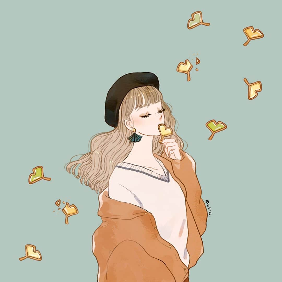 みーこさんのインスタグラム写真 - (みーこInstagram)「秋のサクサク🍪  11月カレンダーイラストです🍂 ベイクドカラー風❤︎ #イラスト　#イラストレーター #カレンダー #11月 #ガールズイラスト #ファッションイラスト #いちょう」10月24日 19時39分 - meecosme