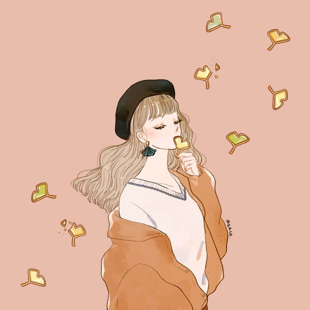 みーこさんのインスタグラム写真 - (みーこInstagram)「秋のサクサク🍪  11月カレンダーイラストです🍂 ベイクドカラー風❤︎ #イラスト　#イラストレーター #カレンダー #11月 #ガールズイラスト #ファッションイラスト #いちょう」10月24日 19時39分 - meecosme