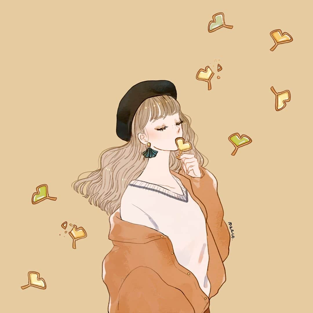 みーこさんのインスタグラム写真 - (みーこInstagram)「秋のサクサク🍪  11月カレンダーイラストです🍂 ベイクドカラー風❤︎ #イラスト　#イラストレーター #カレンダー #11月 #ガールズイラスト #ファッションイラスト #いちょう」10月24日 19時39分 - meecosme