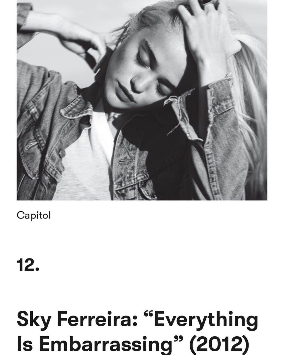 スカイ・フェレイラさんのインスタグラム写真 - (スカイ・フェレイラInstagram)「Everything is Embarrassing is #12 in Pitchfork’s best 200 songs of the decade. Night Time,My Time my time is #43 of best 200 albums of the decade ❤️ (Luckily) I’m releasing new music right before the decade is over 💋」10月10日 8時35分 - skyferreira