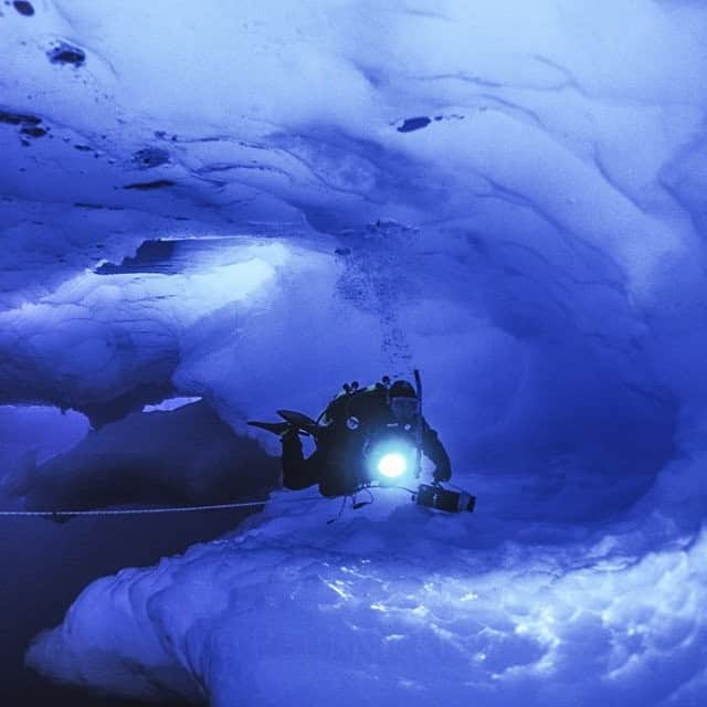 National Geographic Travelさんのインスタグラム写真 - (National Geographic TravelInstagram)「Photo by @PaulNicklen | A diver explores the icy water in the Beaufort Sea, Alaska. This photo was taken on assignment for @NatGeo as part of a story exploring the effects of climate change on sea ice. The newest cryosphere report from the IPCC emphasizes the important role that Earth's frozen places have played in slowing down climate change by absorbing heat from carbon emissions. However, over the past few decades, sea ice has steadily decreased in surface area and has also become a lot thinner. The melting process has accelerated faster than anticipated. Scientists predict summers in the Arctic will be completely free of ice in the next 10 to 20 years. Follow me @PaulNicklen to learn more about what it's like to surround yourself with the raw beauty of the Arctic, and why I'm working with @SeaLegacy to do everything we can to protect our polar regions. #climatechange #nature #alternativeenergy #cryosphere @natgeocreative」10月10日 13時10分 - natgeotravel