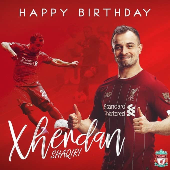 リヴァプールFCさんのインスタグラム写真 - (リヴァプールFCInstagram)「Have a brilliant day, @shaqirixherdan 🎉🎉🎉 #LFC #LiverpoolFC #HappyBirthday」10月10日 15時49分 - liverpoolfc